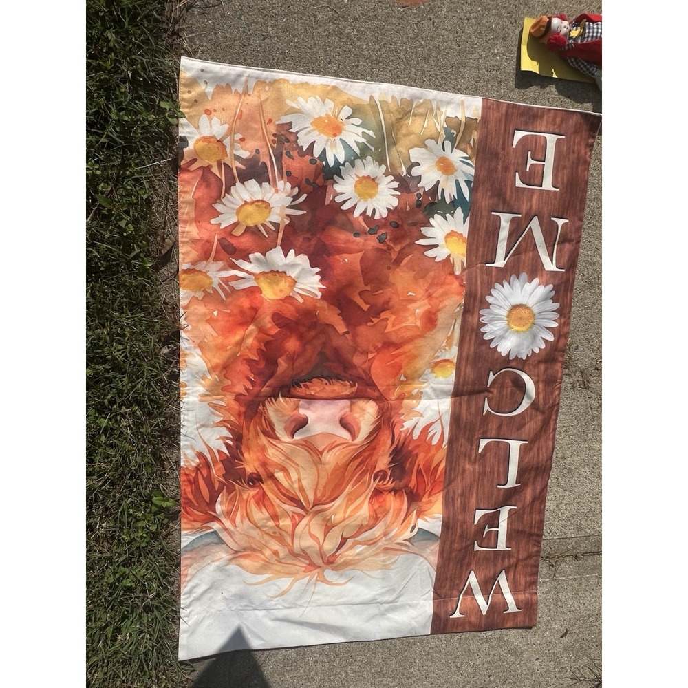 Welcome Highland Cow Garden Flag, Double-Sided